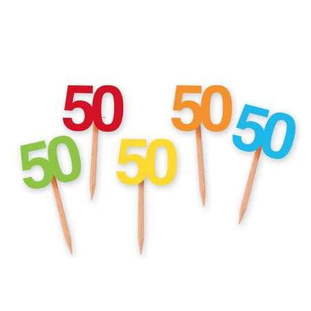 Picks Sagomati N.50 Multicolor Assortito 25pz Accessori e Palloncini 50° Compleanno