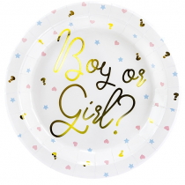 Piatto di Carta 23cm per Gender Reveal "Boy or Girl" 6pz Tavola Gender Reveal Boy or Girl?