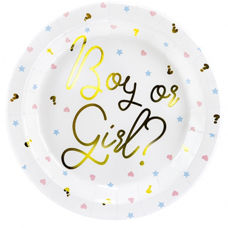Piatto di Carta 23cm per Gender Reveal "Boy or Girl" 6pz Tavola Gender Reveal Boy or Girl?