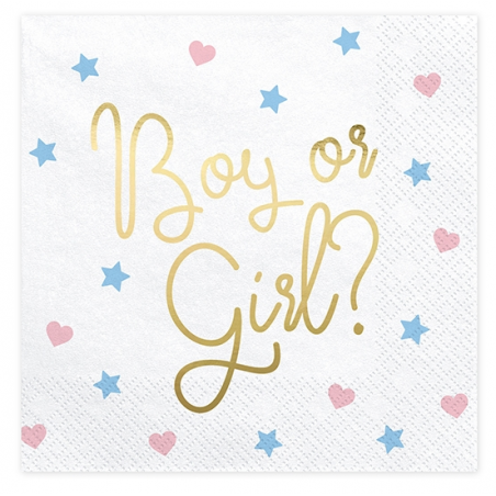 Tovagliolo di Carta 33x33cm per Gender Reveal "Boy or Girl?" 20pz Tavola Gender Reveal Boy or Girl?