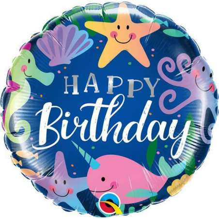 Palloncino in Foil 18" Fondale Marino "Happy Birthday" Pesci e Mare