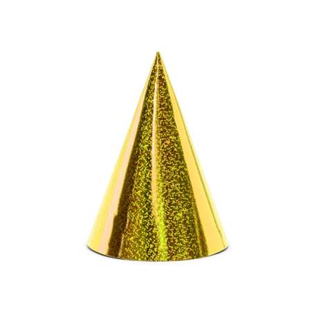 Cappellino a Cono Oro Olografico 6pz Trombette e Cappellini