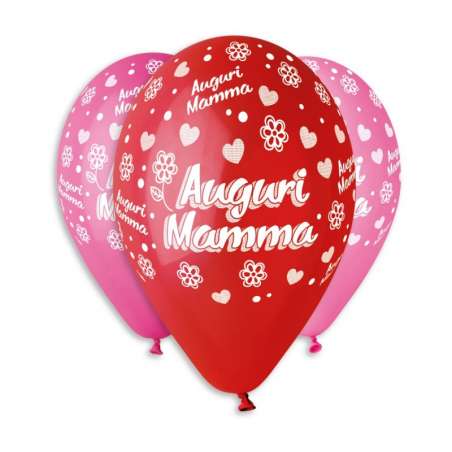 Palloncino in Lattice 12" GS110 Assortito con Scritta "Auguri Mamma" 100pz Palloncini e Addobbi Festa Mamma