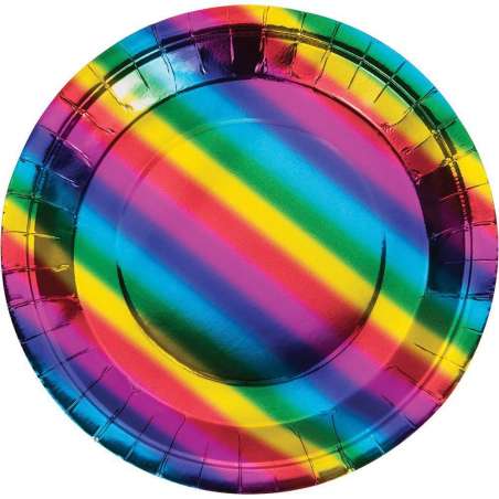Piatto di Carta 23cm Arcobaleno Metallizzato "Rainbow Foil" 8pz Puntata N. 2 "Bright Rainbow"