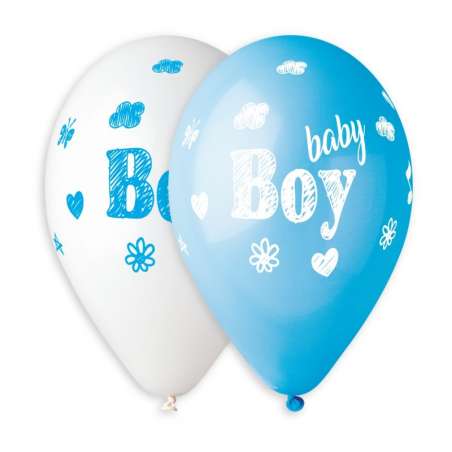 Palloncino in Lattice 13" Bianco e Azzurro con Scritta "Baby Boy" 50pz Gemar "Nascita e Battesimo"