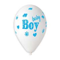 Palloncino in Lattice 13" Bianco e Azzurro con Scritta "Baby Boy" 50pz Gemar "Nascita e Battesimo"