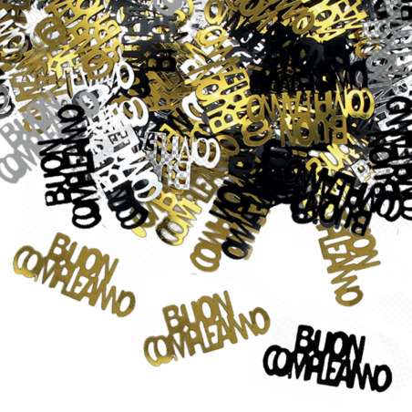 Confetti in Plastica Buon Compleanno Nero, Oro e Argento 15gr Happy Birthday Prestige