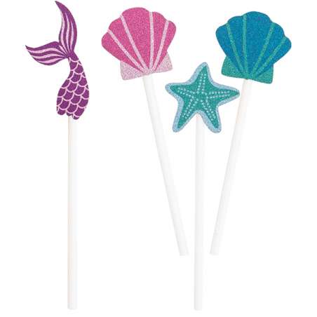 Picks Sagomati Tema Sirena "Mermaid Party" Glitterati 8pz Ariel Sirenetta