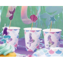 Picks Sagomati Tema Sirena "Mermaid Party" Glitterati 8pz Ariel Sirenetta