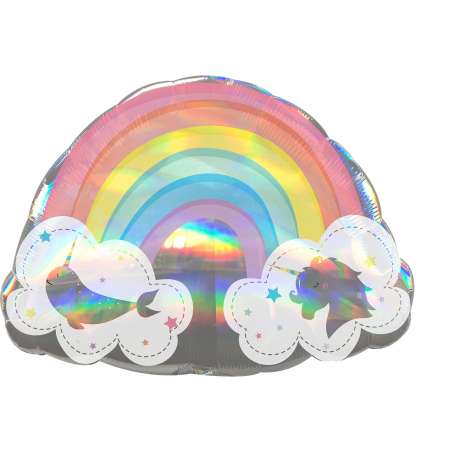 Palloncino in Foil 28" Super Shape Narvalo e Unicorno Arcobaleno Arcobaleno e Nuvole "Happy Rainbow"