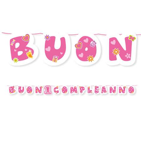 Scritta Maxi "Buon 1° Compleanno" Rosa 6mt Accessori 1° Compleanno