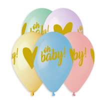 Palloncino in Lattice 13" GS120 Assortito con Scritta "Oh Baby" 50pz Gemar "Nascita e Battesimo"
