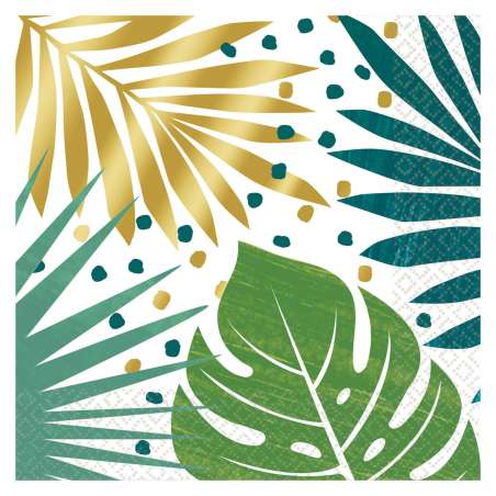 Tovagliolo di Carta 33x33cm Foglie Giungla Tropicale "Key West" 16pz Tropical Gold