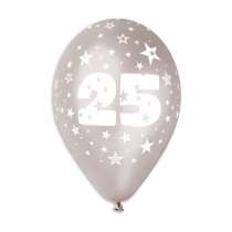 Palloncino in Lattice 12" 25° Anniversario Argento 10pz Gemar Blister "Happy Time"
