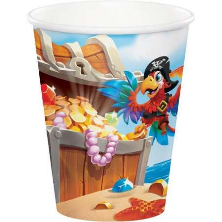 Bicchiere di Carta 266ml Tesoro dei Pirati "Pirate Treasure" 8pz Festa Tema Pirata "Pirates"