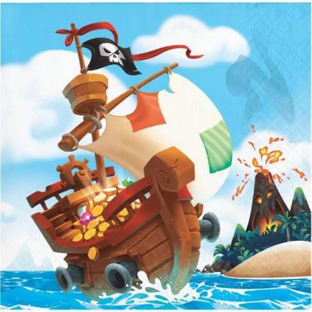 Tovagliolino di Carta 25x25cm Tesoro dei Pirati "Pirate Treasure" 16pz Festa Tema Pirata "Pirates"