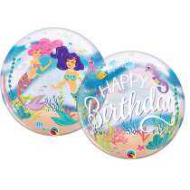 Palloncino in PVC 22" Bubble H.Birthday Sirena "Mermaid" Palloncini Tema Sirena