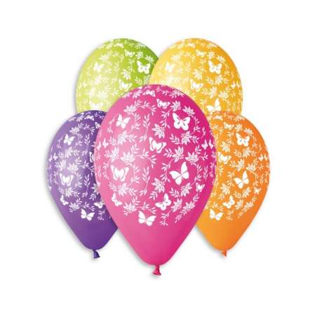 Palloncino in Lattice 5" AS50 Assortito con Stampa Fiori e Farfalle 100pz Fiori e Farfalle
