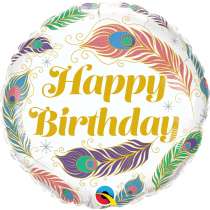 Palloncino in Foil 18" con Piume di Pavone Happy Birthday "Peacock" Pavone "Peacock"