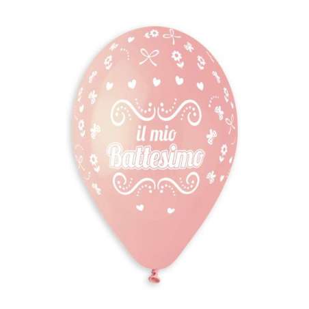 Palloncino in Lattice 12" GS110 Rosa con Scritta "Il mio Battesimo" 100pz Gemar "Nascita e Battesimo"