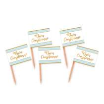 Picks Bandierina Buon Compleanno Celeste e Oro 25pz Compleanno Chic Celeste