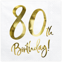 Tovagliolo di Carta 33x33cm Happy Birthday 80anni Metallizzato 20pz 80 Anni