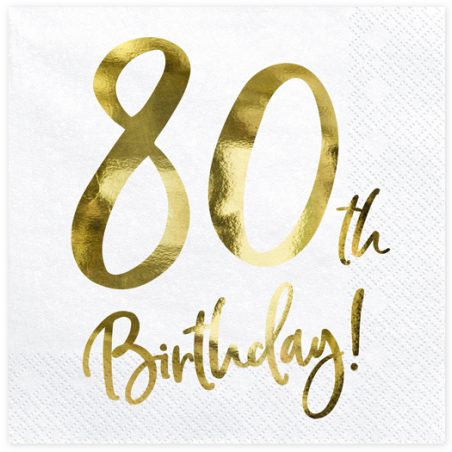Tovagliolo di Carta 33x33cm Happy Birthday 80anni Metallizzato 20pz 80 Anni