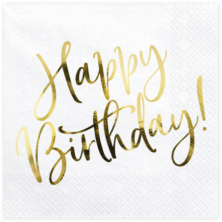 Tovagliolo di Carta 33x33cm "Happy Birthday" Oro Metallizzato 20pz Buon Compleanno