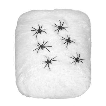 Ragnatela Bianca con 6 Ragni 100gr Addobbi e Festoni Halloween