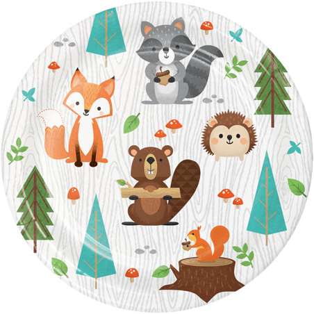 Piatto di Carta 18cm Animali del Bosco "Woodland Animals" 8pz Animali del Bosco