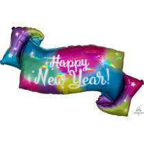 Palloncino in Foil 39" Super Shape Banner Multicolor Iridescente Happy New Year Capodanno