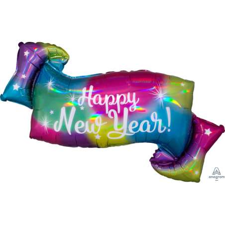 Palloncino in Foil 39" Super Shape Banner Multicolor Iridescente Happy New Year Capodanno