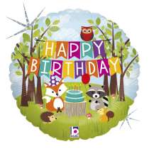 Palloncino in Foil 18" Animali del Bosco "Woodland Birthday" Happy Birthday Grabo