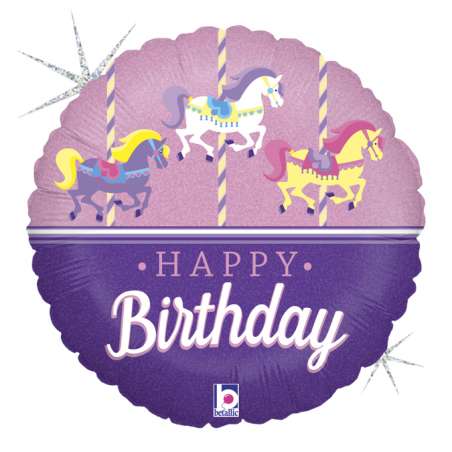 Palloncino in Foil 18" Giostra di Cavalli "Carousel Birthday" Happy Birthday Grabo