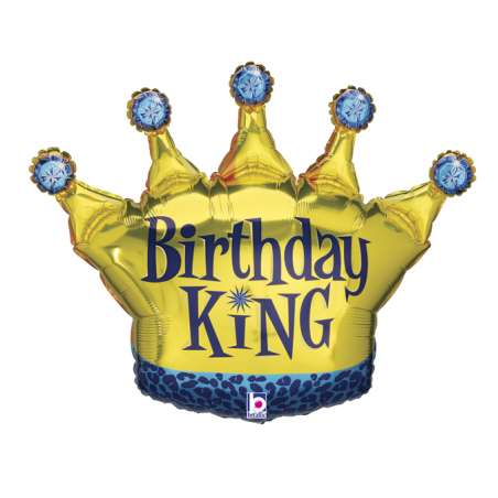 Palloncino in Foil 36" Super Shape Corona Re "Birthday King" Happy Birthday Grabo