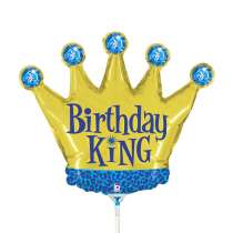 Palloncino in Foil 14" Mini Shape Corona Re "Birthday King" Happy Birthday Grabo
