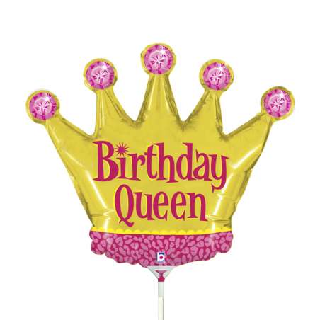 Palloncino in Foil 14" Mini Shape Corona Regina "Birthday Queen" Happy Birthday Grabo
