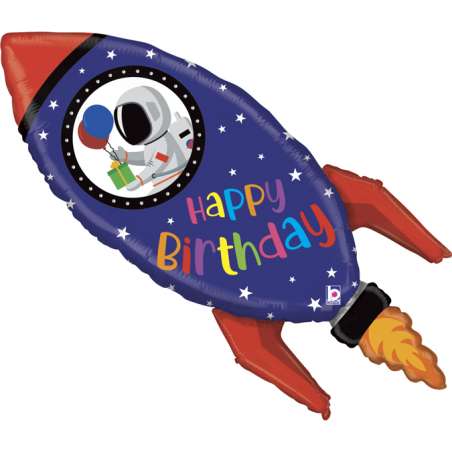 Palloncino in Foil 40" Super Shape Happy Birthday Razzo "Birthday Rocket" Happy Birthday Grabo