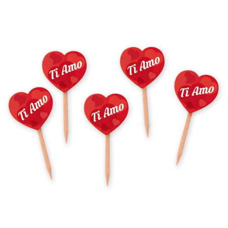 Picks di Carta Sagomati Cuore "Ti amo" 25pz Accessori Tavola Amore