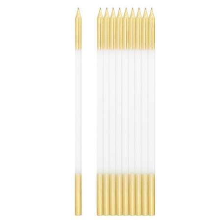 Candelina Stelo 15.5cm Bianco e Oro 10pz Candeline Stelo