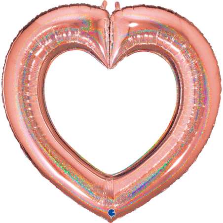 Palloncino in Foil 41" Cuore Rose Gold Glitter Olografico "Linky Heart" Amore, Matrimonio o Anniversario Grabo