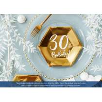 Piatto di Carta 18cm Esagonale Oro Metallizzato 30 Anni 6pz Tavola 30° Compleanno