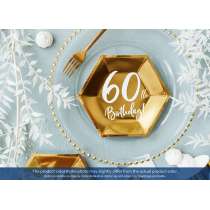 Piatto di Carta 18cm Esagonale Oro Metallizzato 60 Anni 6pz Tavola 60° Compleanno