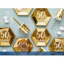 Bicchiere di Carta 220ml Oro Metallizzato 50anni "50th Birthday" 6pz Tavola 50° Compleanno