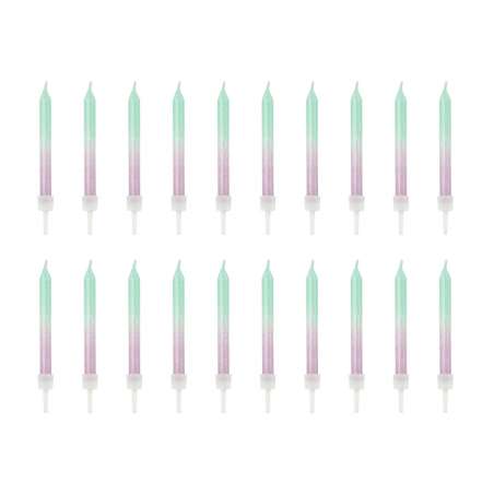 Candelina 6cm Sfumate Tiffany e Lilla Glitter 20pz Candeline Stelo