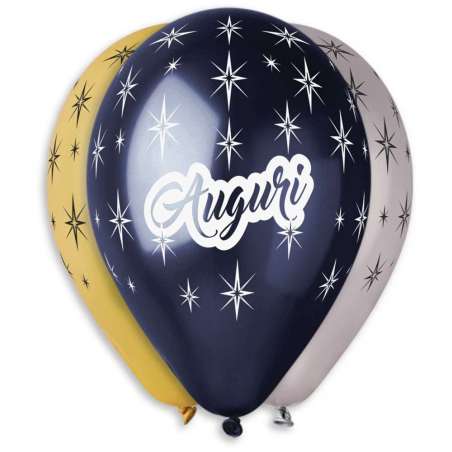 Palloncino in Lattice 13" GMS120 Assortito Metallizzato con Stampa "Auguri" 50pz Gemar Compleanno "Birthdays"