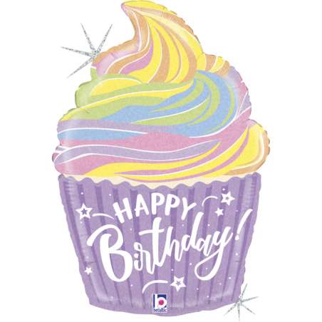 Palloncino in Foil 27" Super Shape Cupcake Happy Birthday "Pastel Birthday" Happy Birthday Grabo