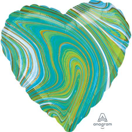 Palloncino in Foil 18" Cuore Blu e Verde Marmorizzato "Marblez Blue Green Heart" Marmorizzati "Marblez"