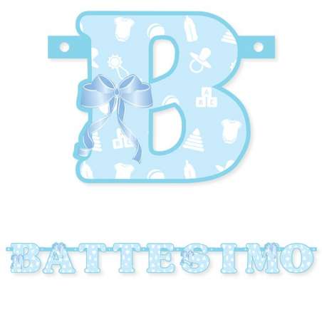 Festone Battesimo in Carta Celeste con Fiocchi 1,40mt Addobbi Battesimo Celeste