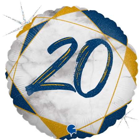 Palloncino in Foil 18" Marmorizzato Numero 20 "Marble Blue" Marble Grabo